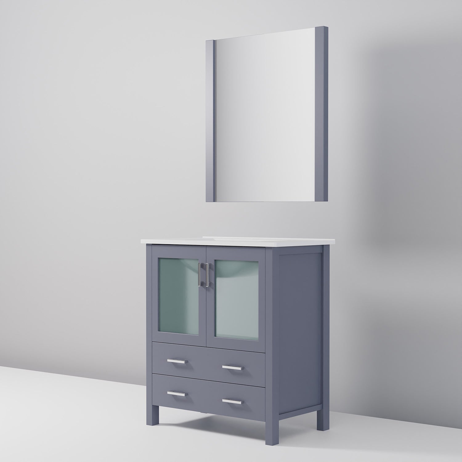 Dark Grey Bathroom Vanity with Storage - 30" W Mirror