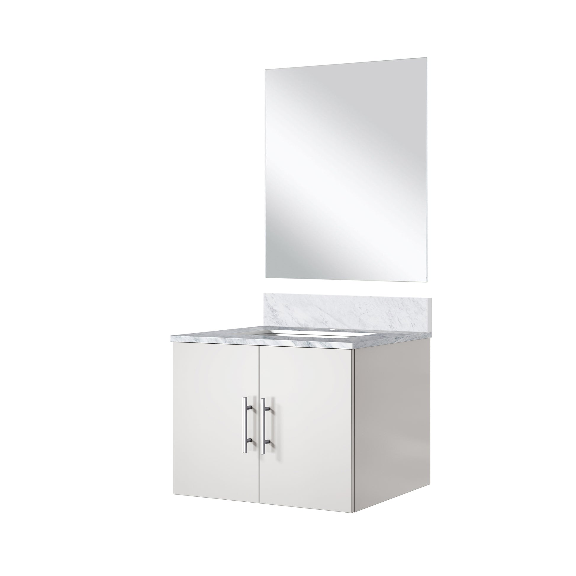 Glossy White Bathroom Vanity with Marble Top & Mirror