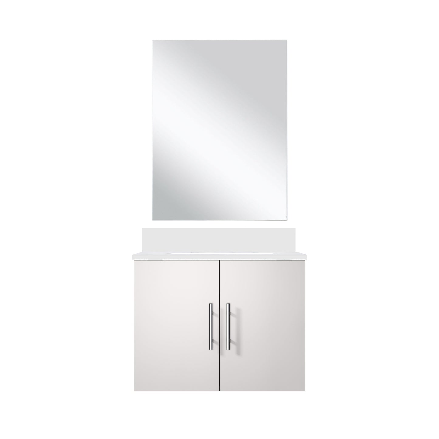 Glossy White Bathroom Vanity with Quartz Top & Mirror