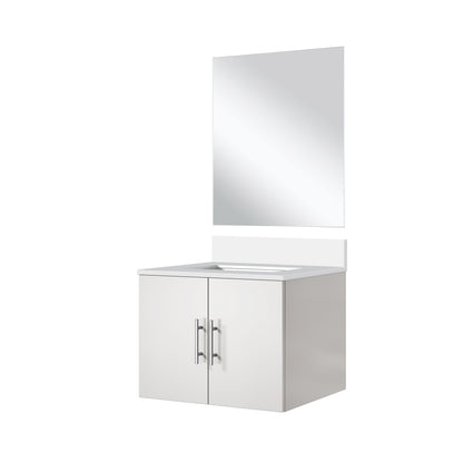 Glossy White Bathroom Vanity with Quartz Top & Mirror