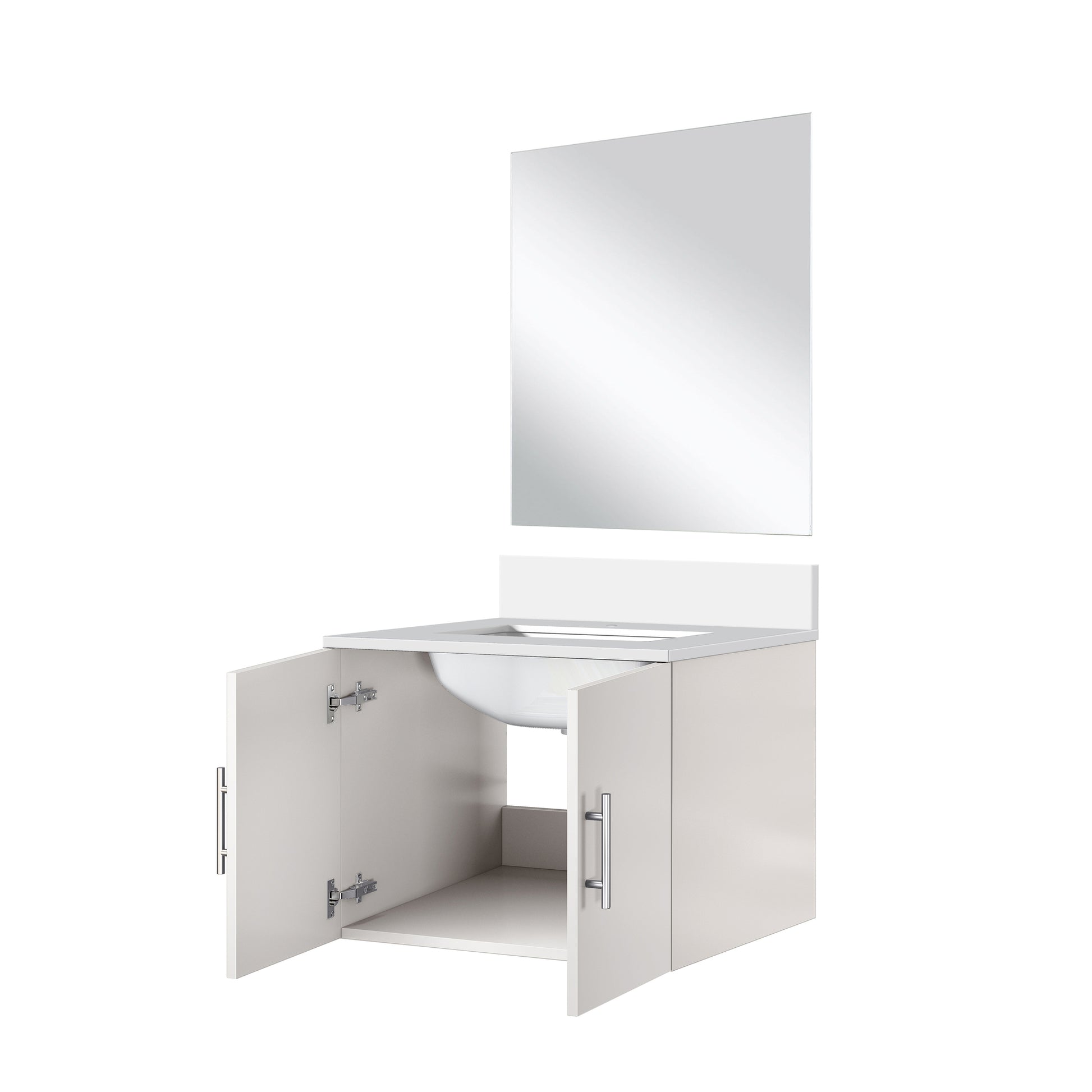 Glossy White Bathroom Vanity with Quartz Top & Mirror