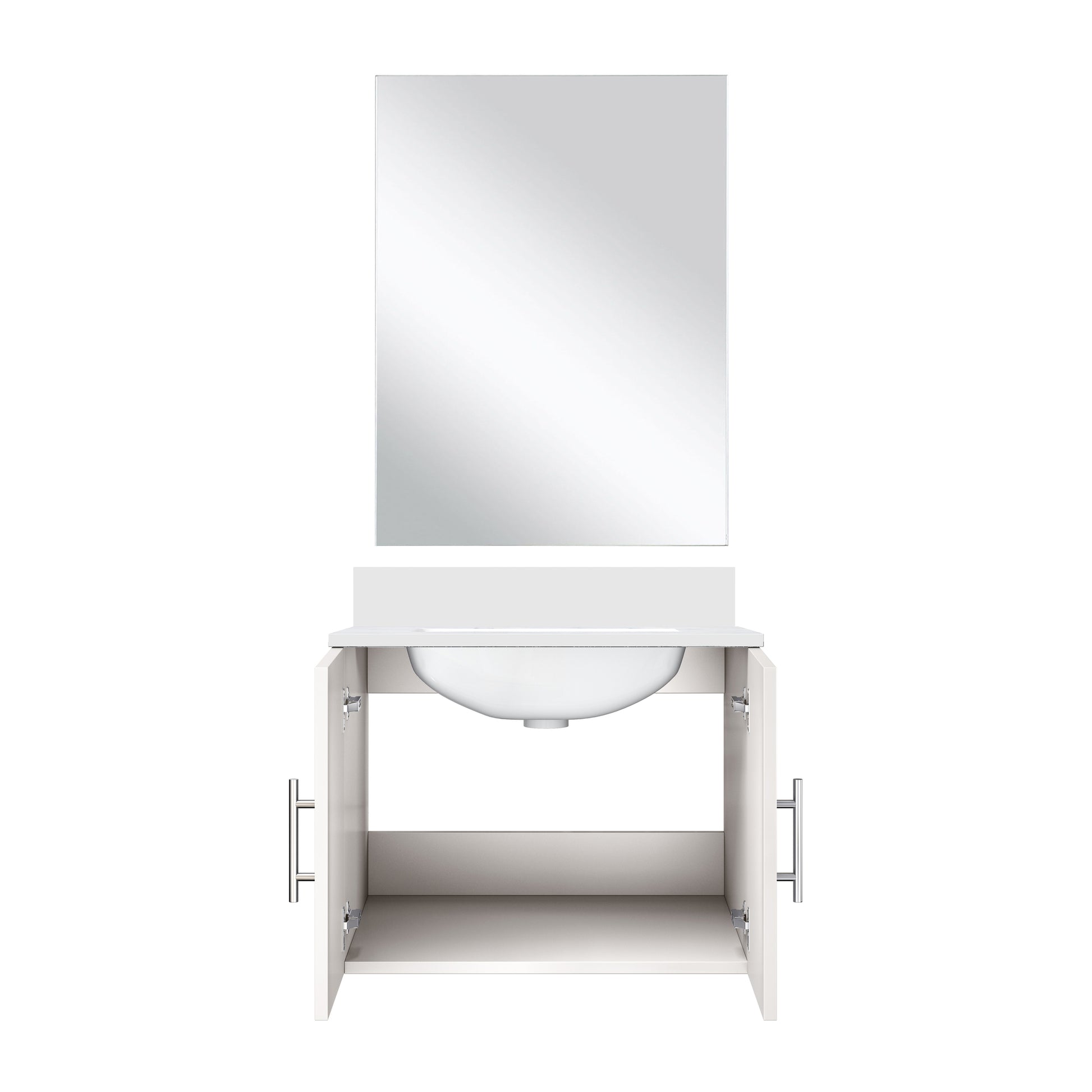 Glossy White Bathroom Vanity with Quartz Top & Mirror