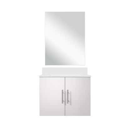 Glossy White Bathroom Vanity with Marble Top & Mirror