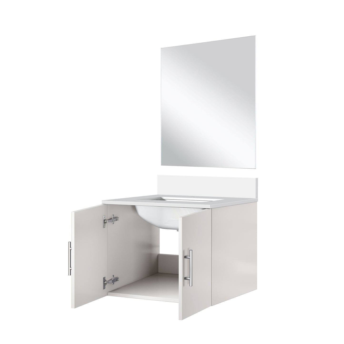 Glossy White Bathroom Vanity with Marble Top & Mirror