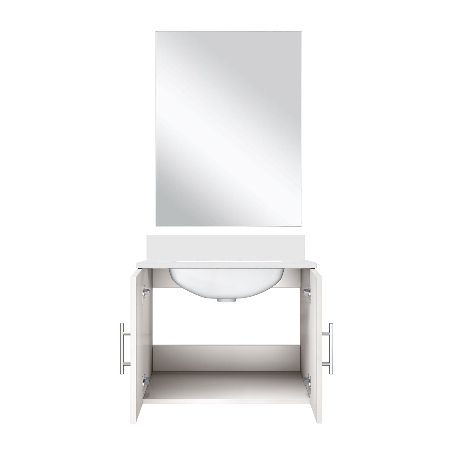Glossy White Bathroom Vanity with Marble Top & Mirror