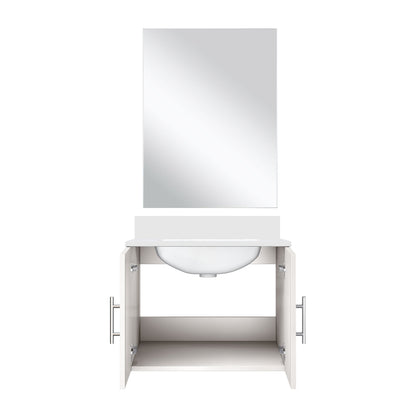 Glossy White Bathroom Vanity with Marble Top & Mirror