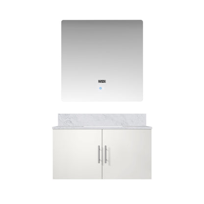 Glossy White Bathroom Vanity with Marble Top & Mirror