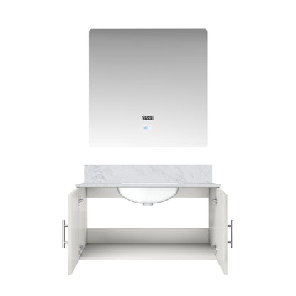 Glossy White Bathroom Vanity with Marble Top & Mirror