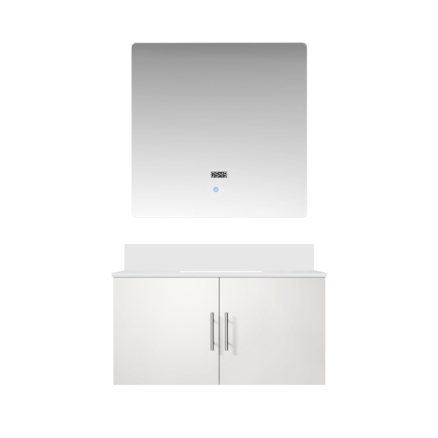 Glossy White Bathroom Vanity with Quartz Top & Mirror