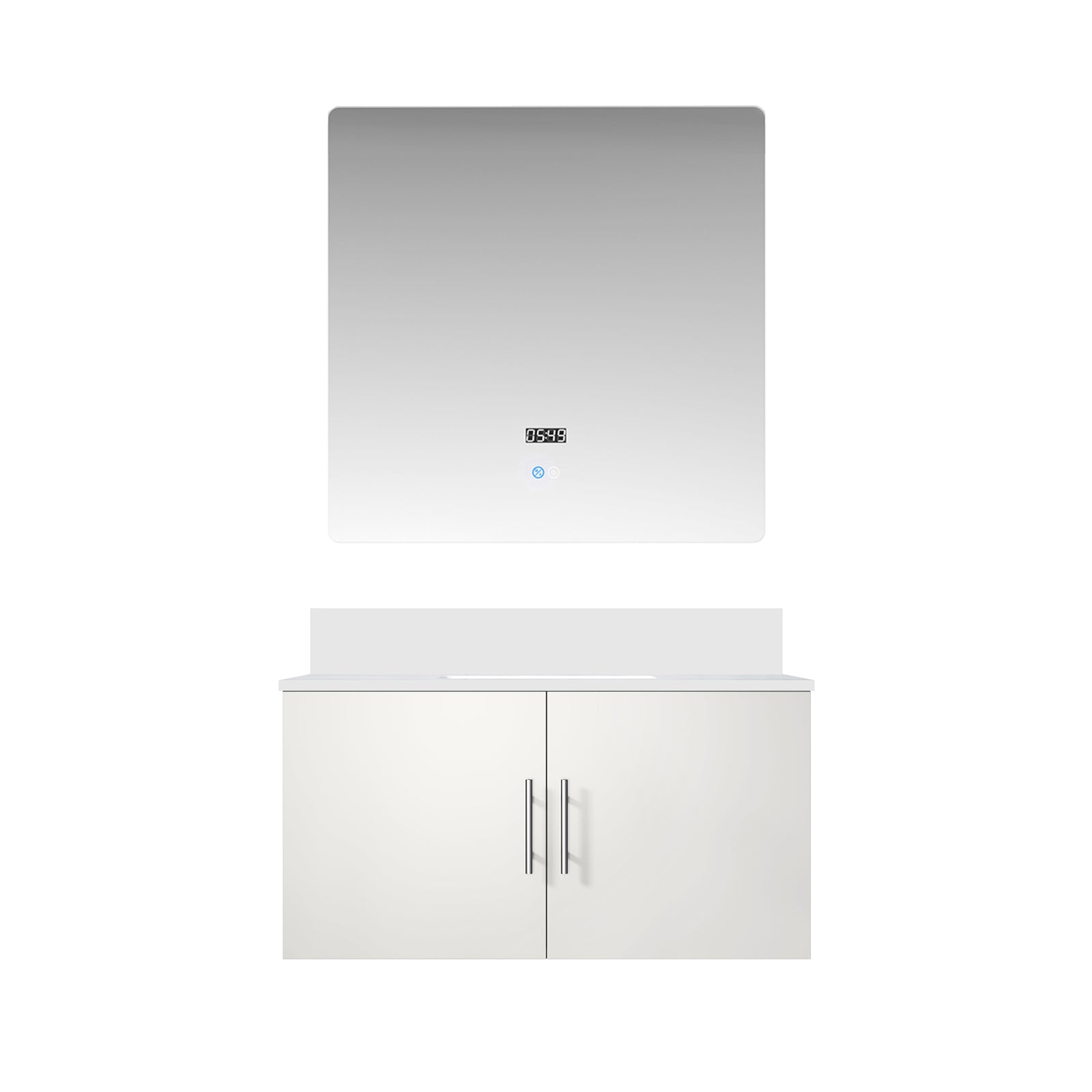 Glossy White Bathroom Vanity with Storage - 36" W