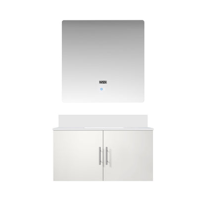 Glossy White Bathroom Vanity with Storage - 36" W