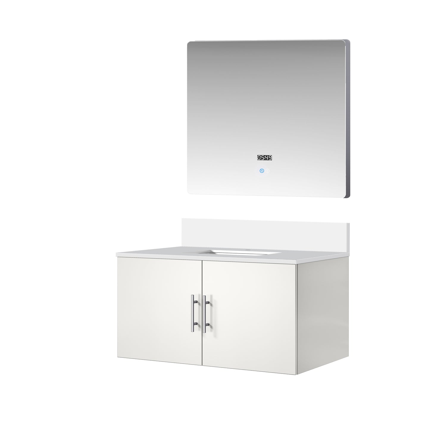 Glossy White Bathroom Vanity with Storage - 36" W