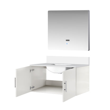 Glossy White Bathroom Vanity with Storage - 36" W
