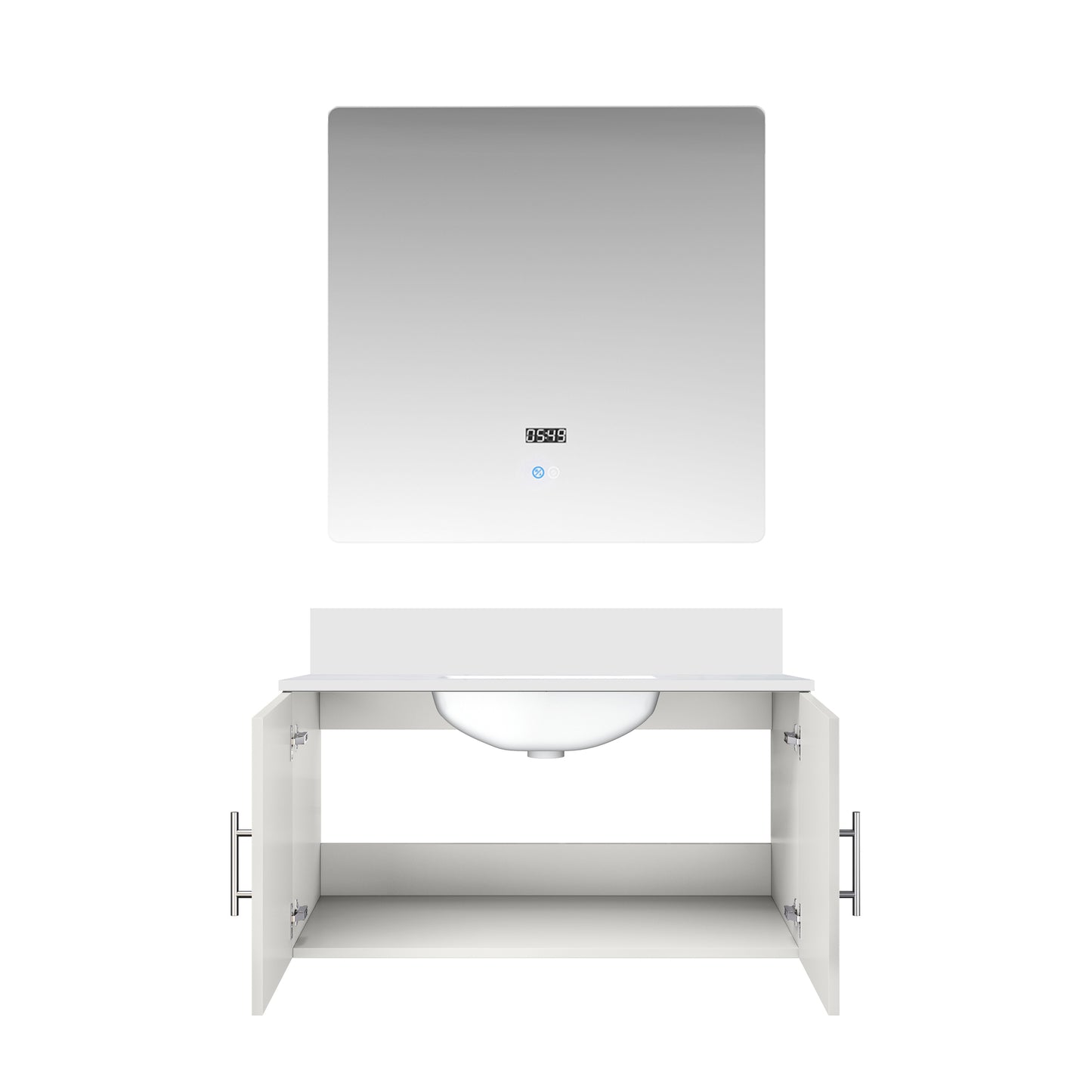 Glossy White Bathroom Vanity with Storage - 36" W