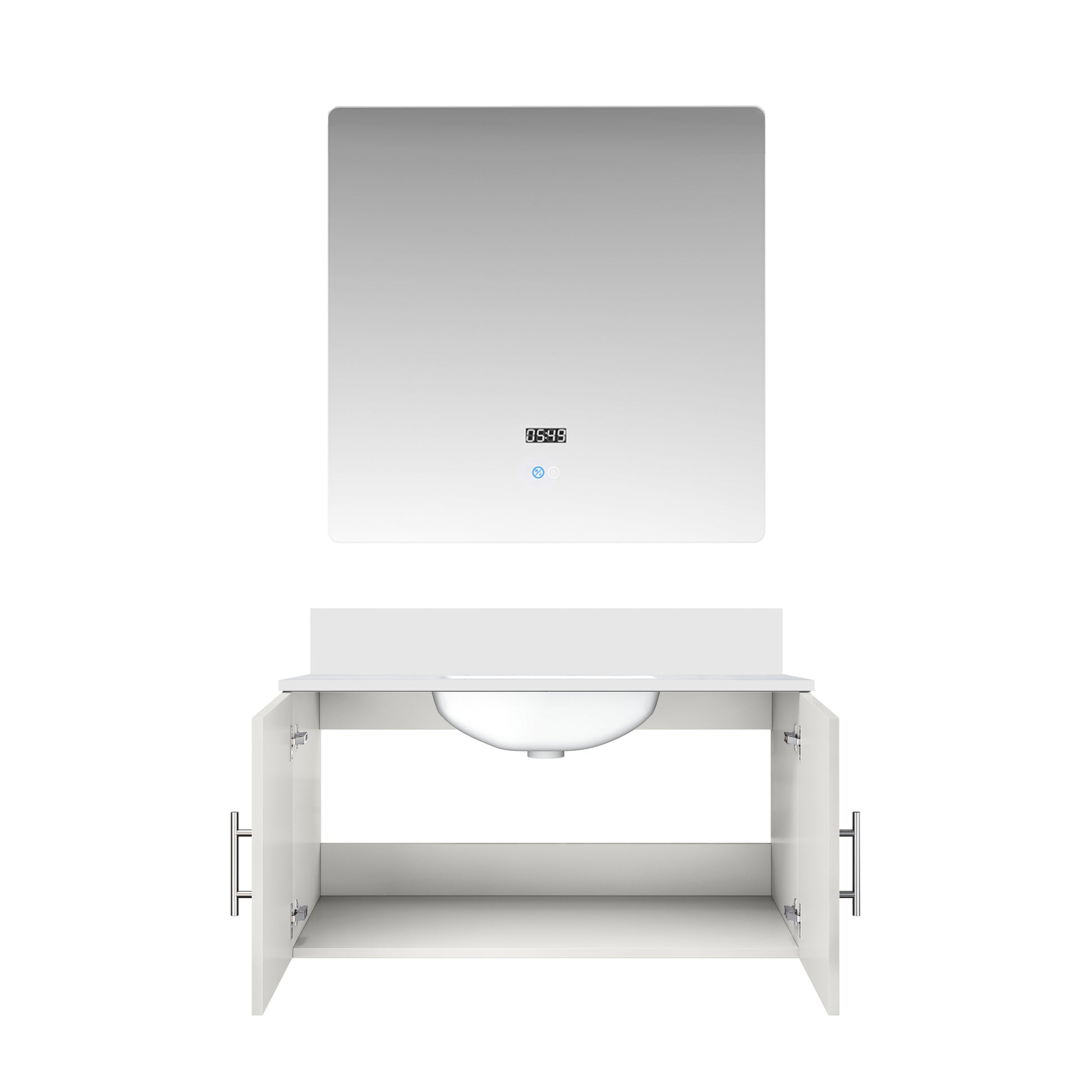 Glossy White Bathroom Vanity with Storage - 36" W