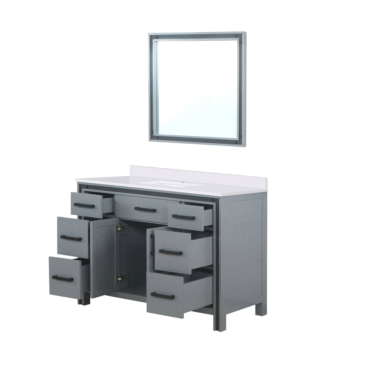 Dark Grey Bath Vanity - 48" W x 22" D with Marble Top & Mirror