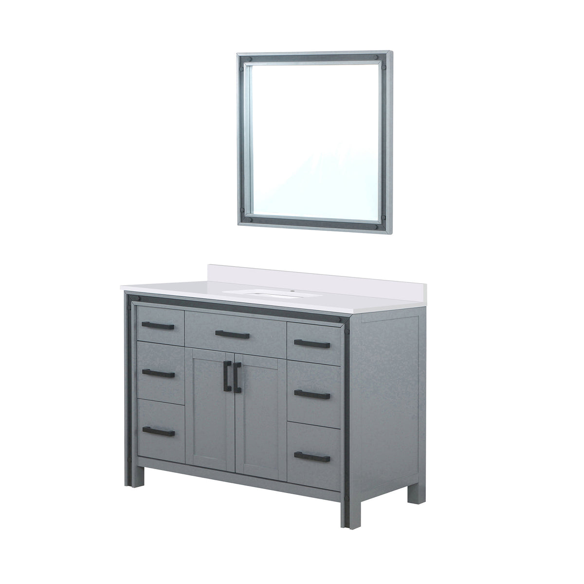 Dark Grey Bath Vanity - 48" W x 22" D with Marble Top & Mirror