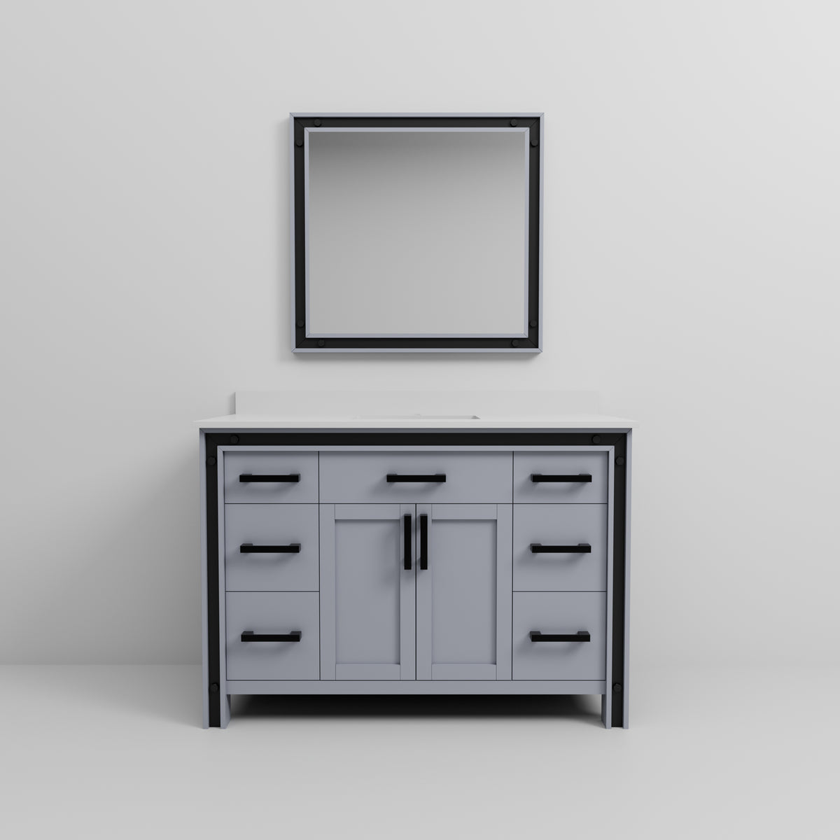 Dark Grey Bath Vanity - 48" W x 22" D with Marble Top & Mirror