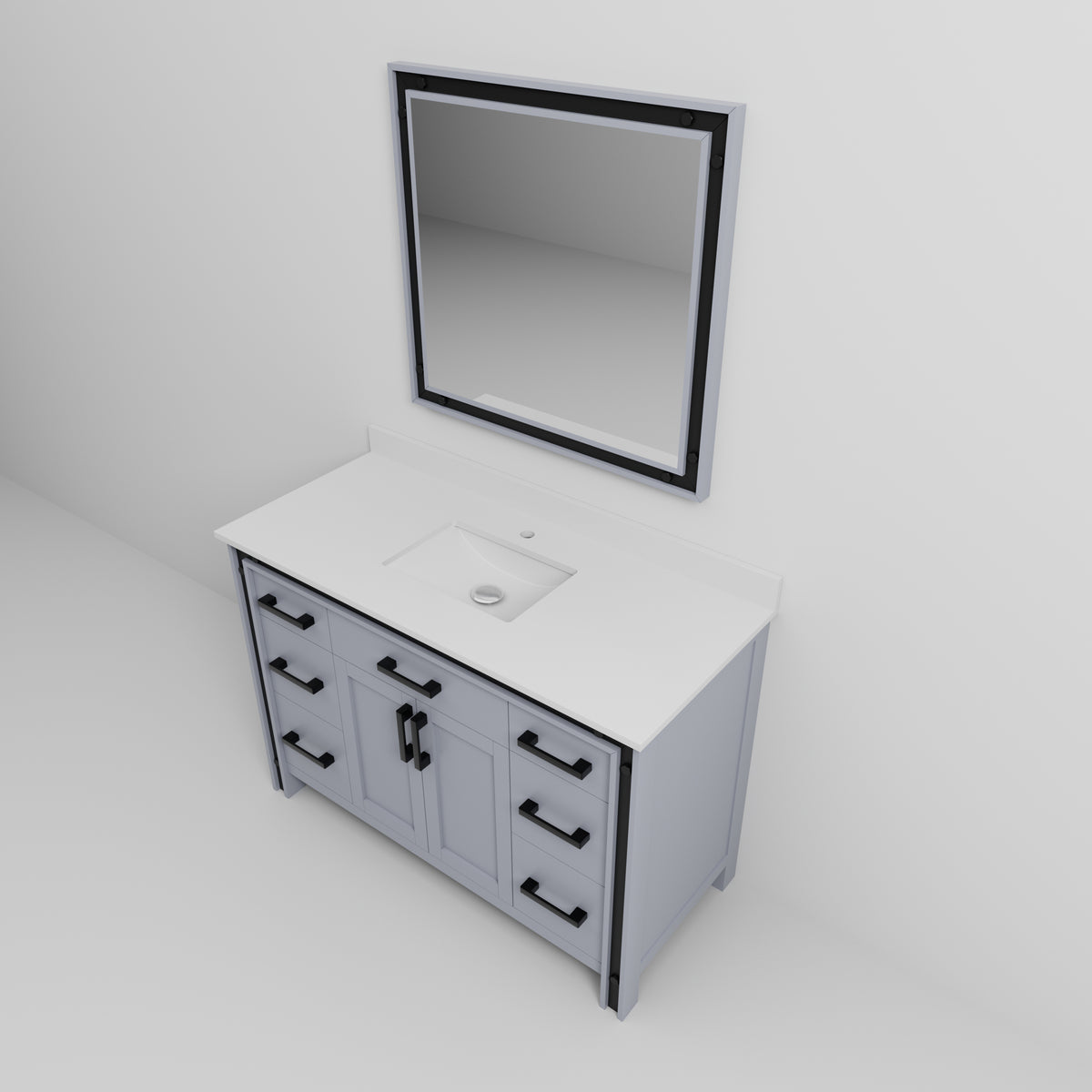 Dark Grey Bath Vanity - 48" W x 22" D with Marble Top & Mirror