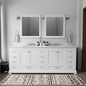 White Double Bath Vanity 84 in. W x 22 in. D, Carrara Marble Top, and 34 in. Mirrors