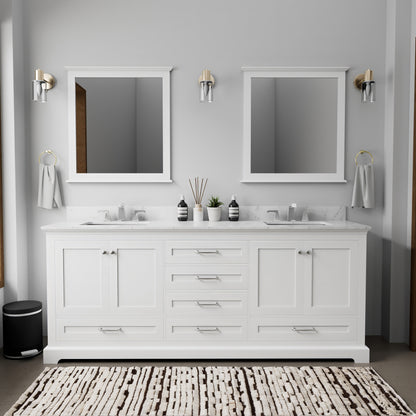 White Double Bath Vanity 80 in. W x 22 in. D, Carrara Marble Top, Faucet Set, and 30 in. Mirrors