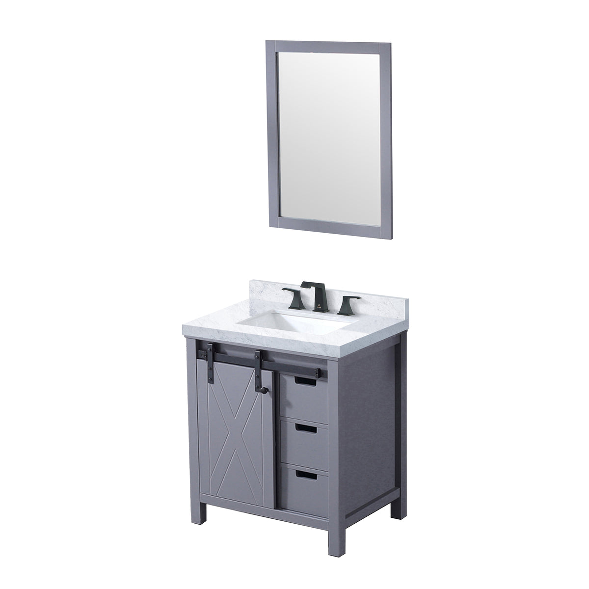 Dark Grey Bathroom Vanity with Marble Top & Mirror