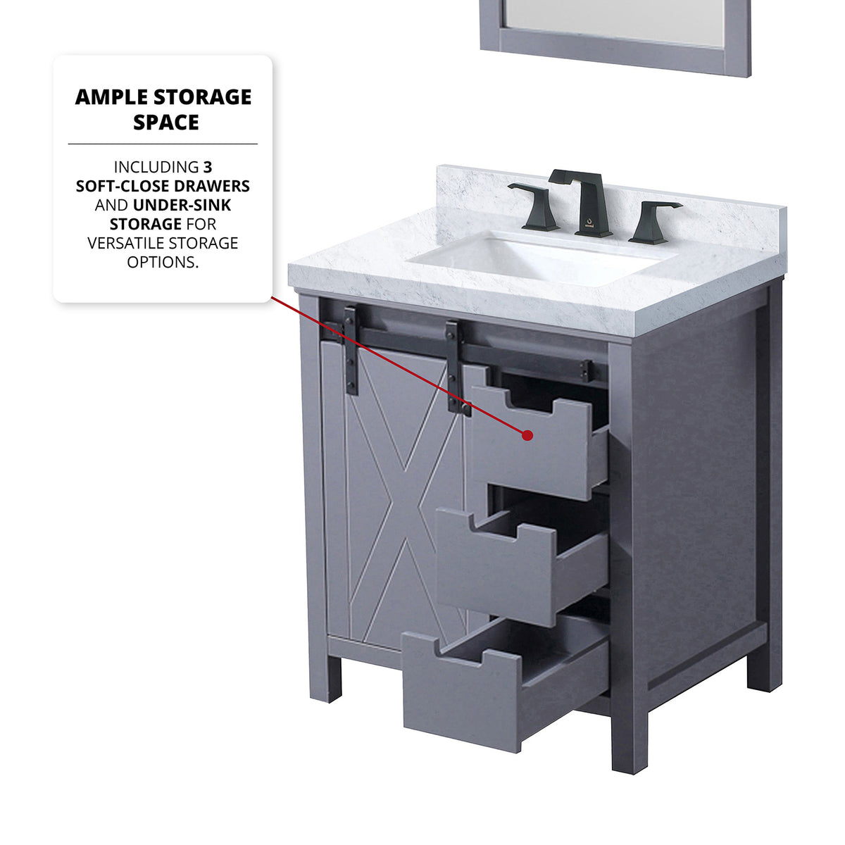 Dark Grey Bathroom Vanity with Marble Top & Mirror