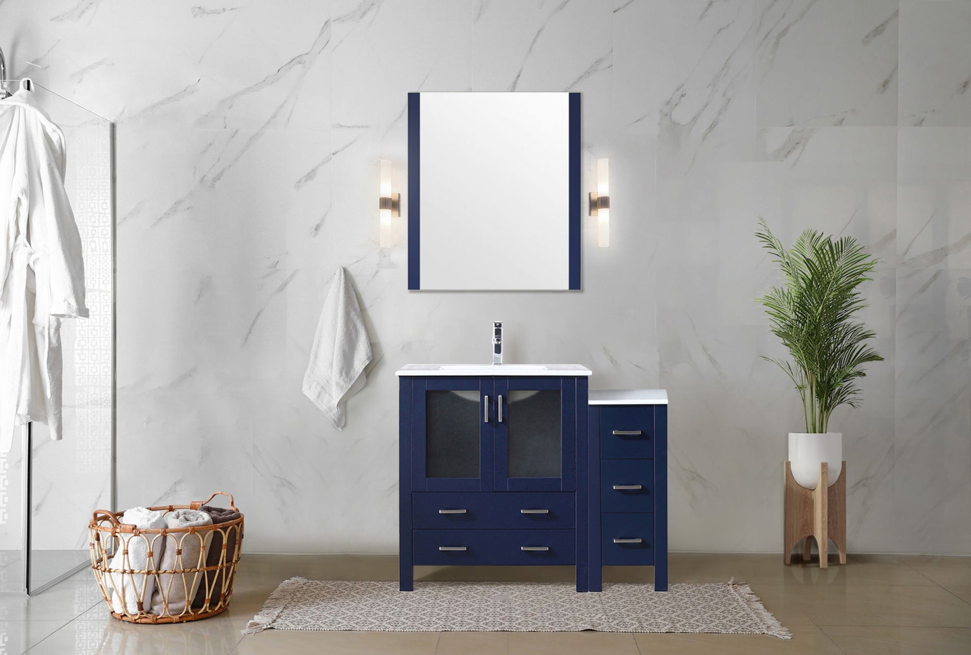 Navy Blue Bathroom Vanity with Storage - 42" Wide