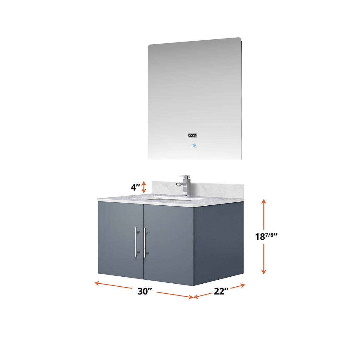 Dark Grey Bathroom Vanity with Marble Top & Mirror