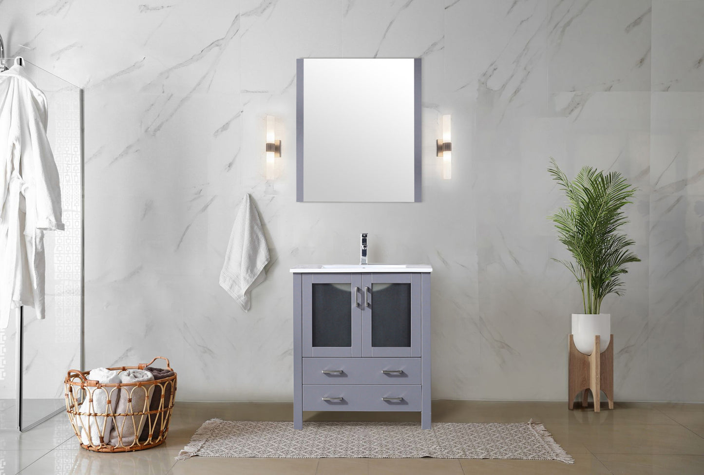 Dark Grey Bathroom Vanity with Mirror & Faucet