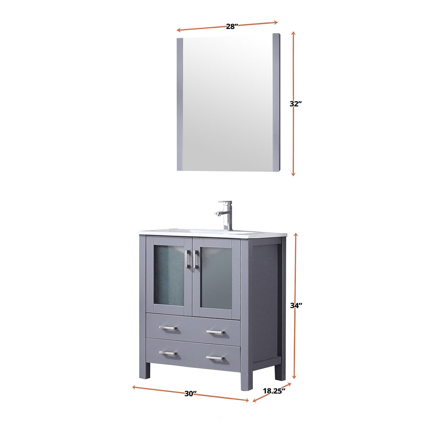 Dark Grey Bathroom Vanity with Mirror & Faucet