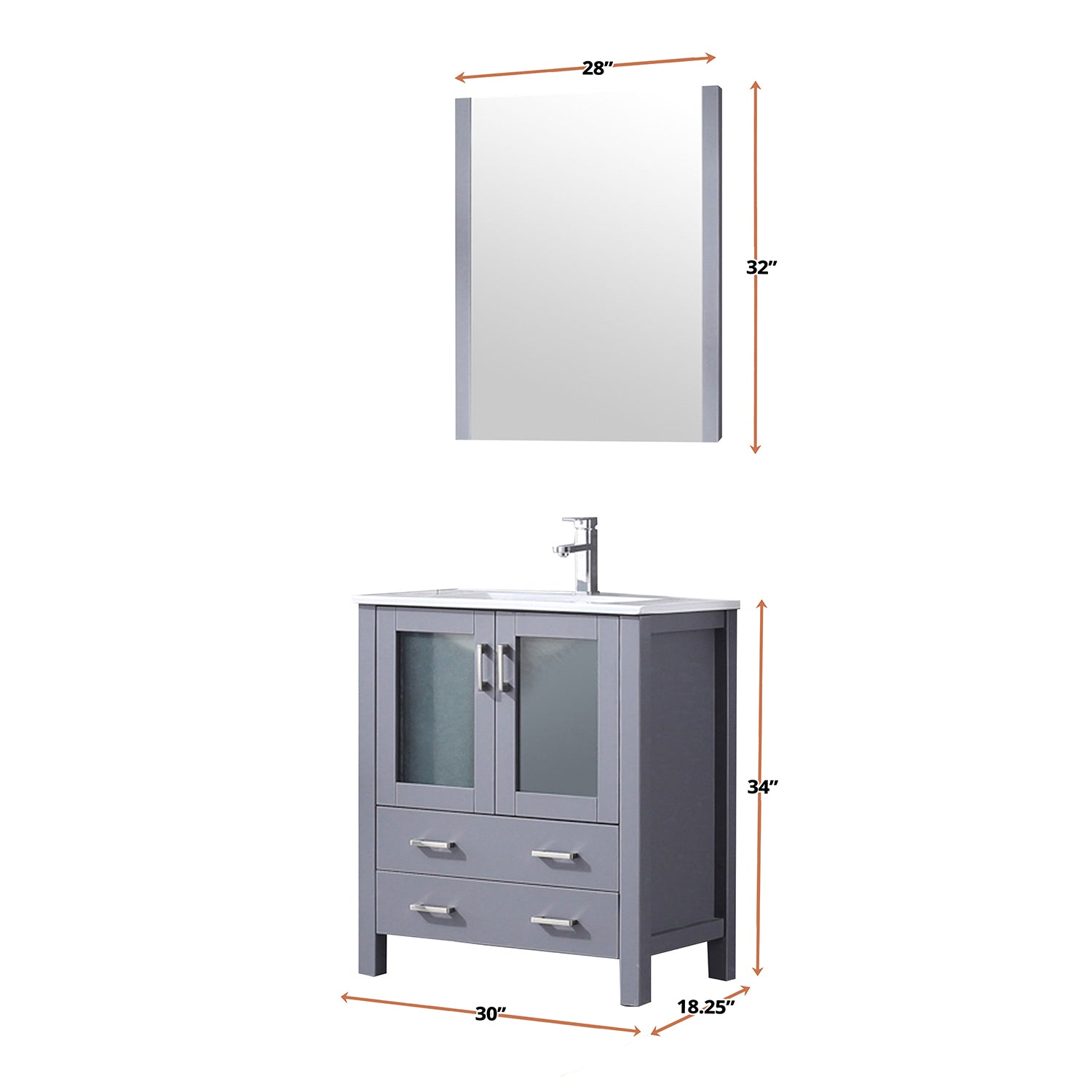 Dark Grey Bathroom Vanity with Mirror & Faucet