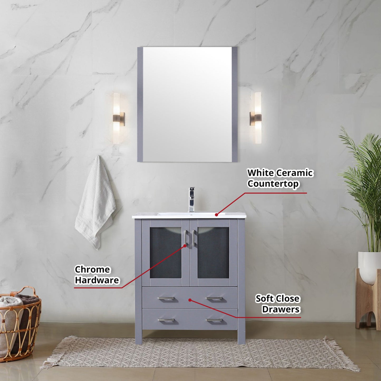 Dark Grey Bathroom Vanity with Mirror & Faucet