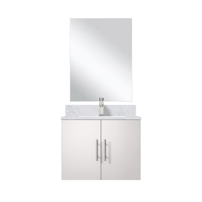 Glossy White Bathroom Vanity with Marble Top and Mirror Set