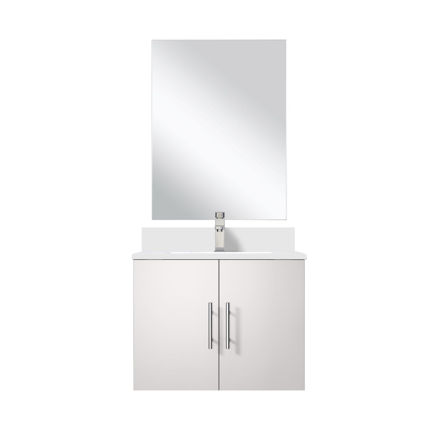 White Bathroom Vanity with Marble Top & Mirror