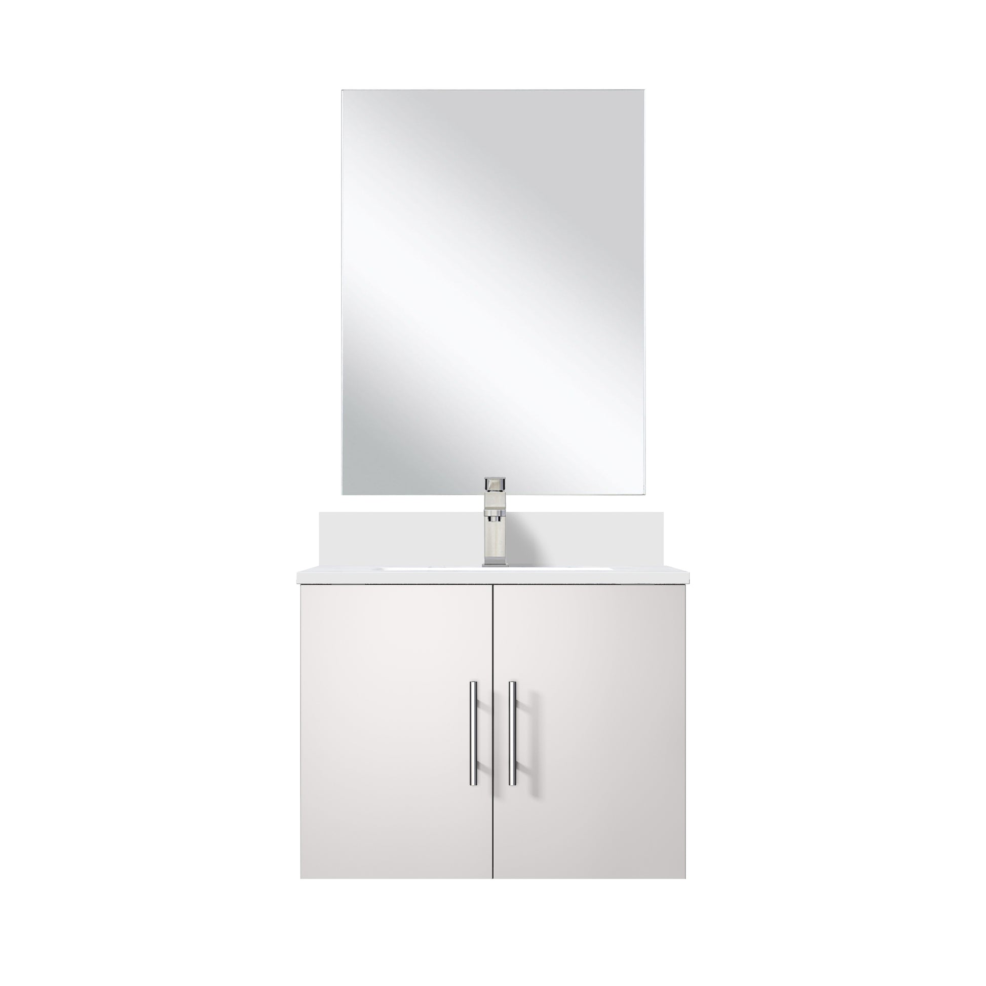 White Bathroom Vanity with Marble Top & Mirror