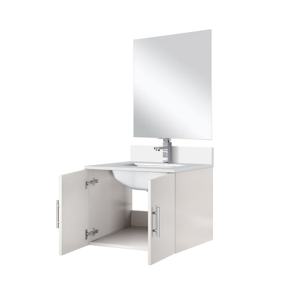 White Bathroom Vanity with Marble Top & Mirror