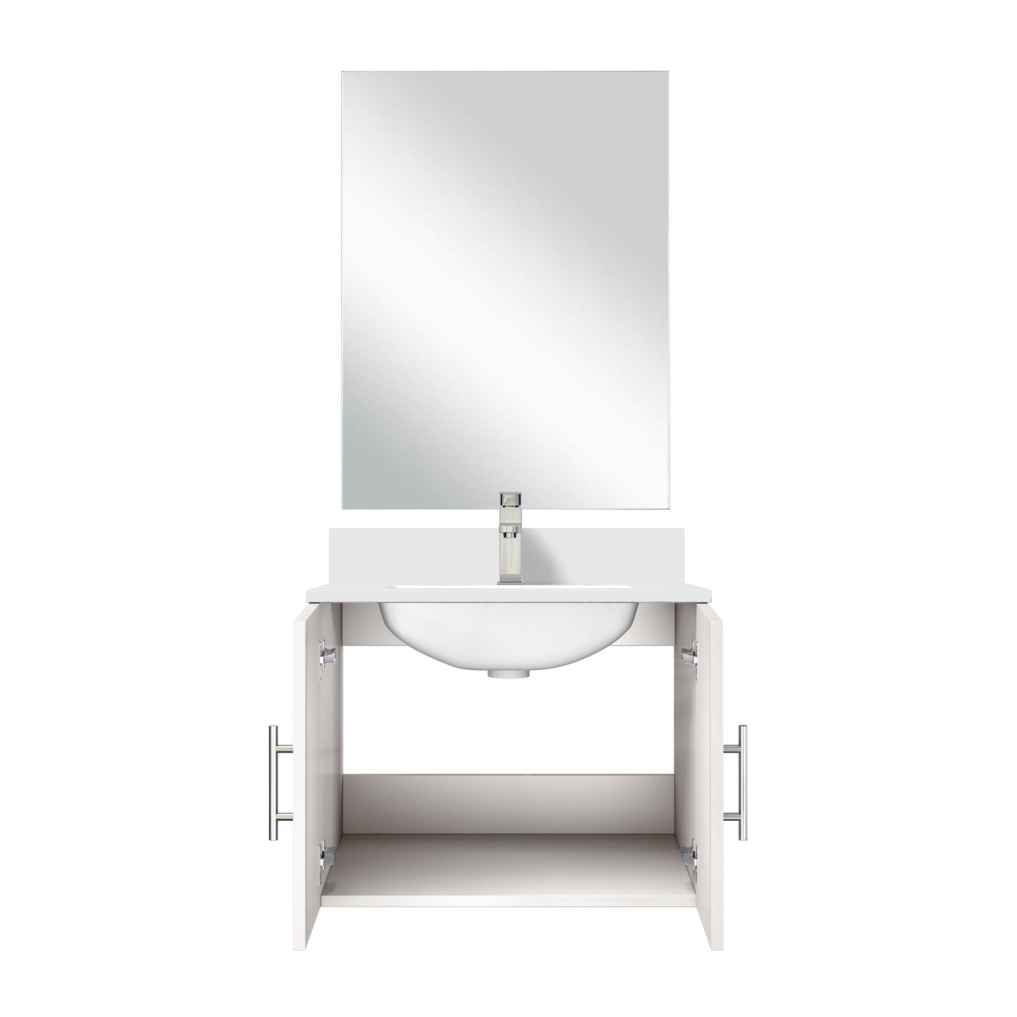 White Bathroom Vanity with Marble Top & Mirror