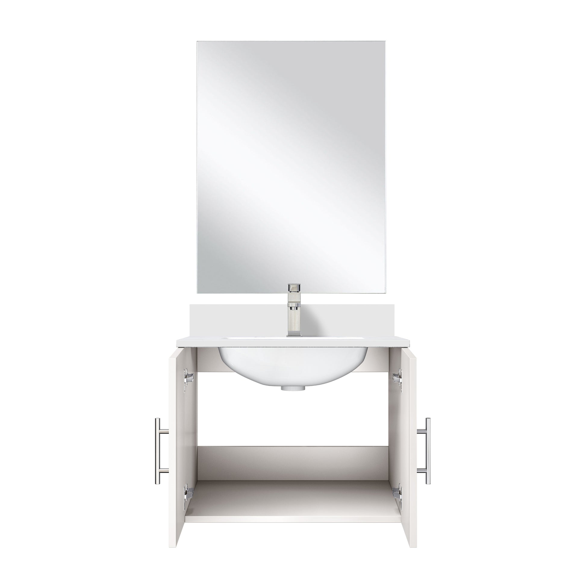 White Bathroom Vanity with Marble Top & Mirror