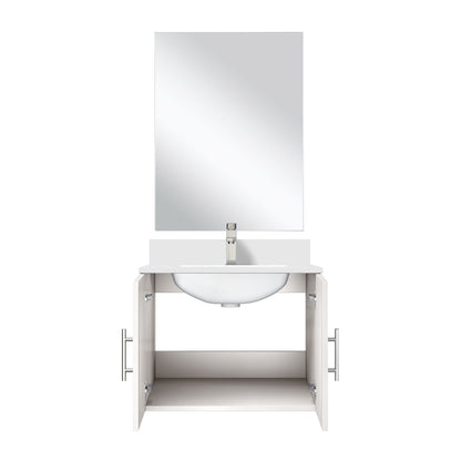 White Bathroom Vanity with Marble Top & Mirror