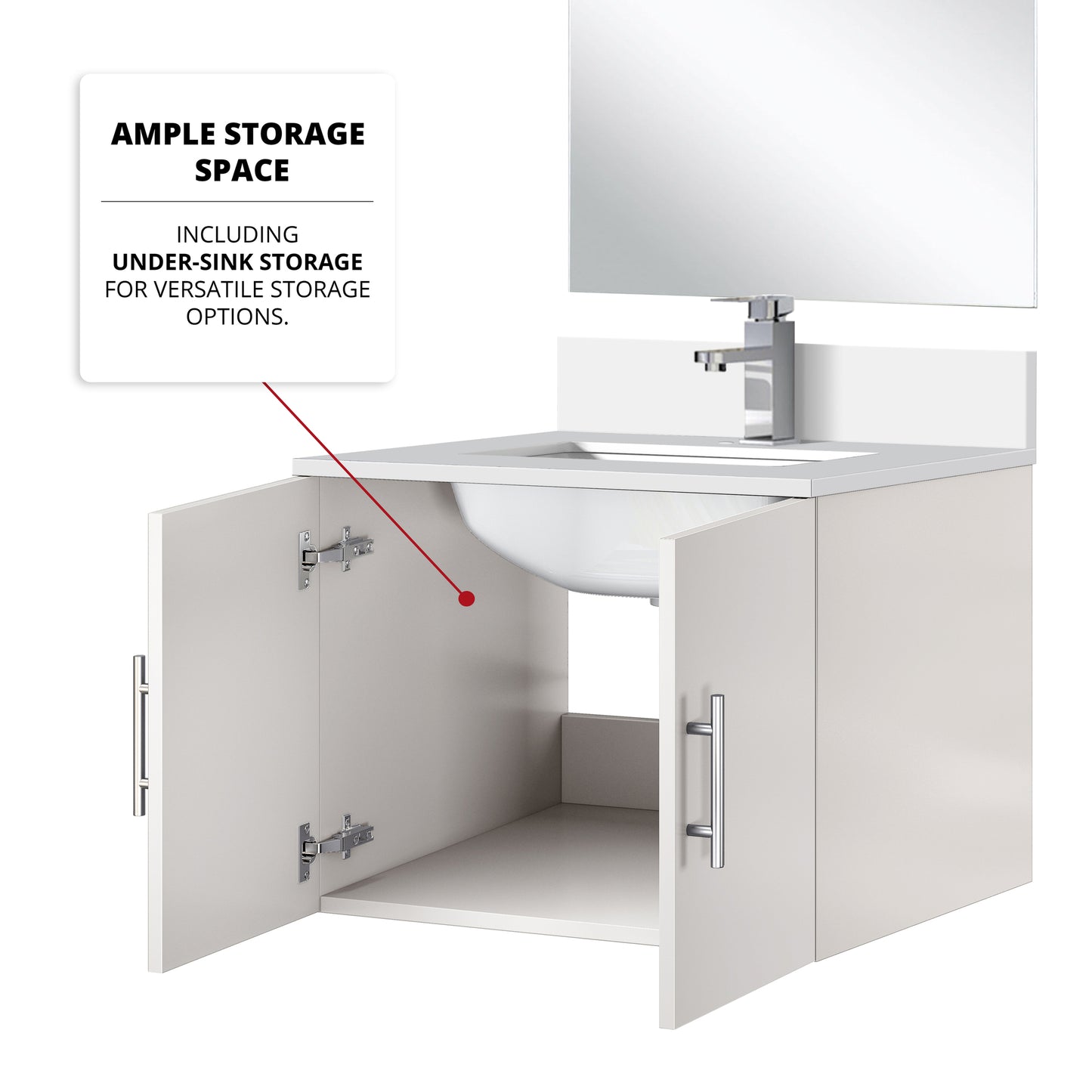 White Bathroom Vanity with Marble Top & Mirror
