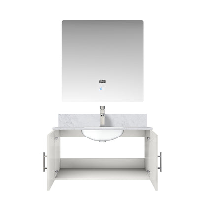 Glossy White Bath Vanity with Marble Top & Mirror for Bathroom