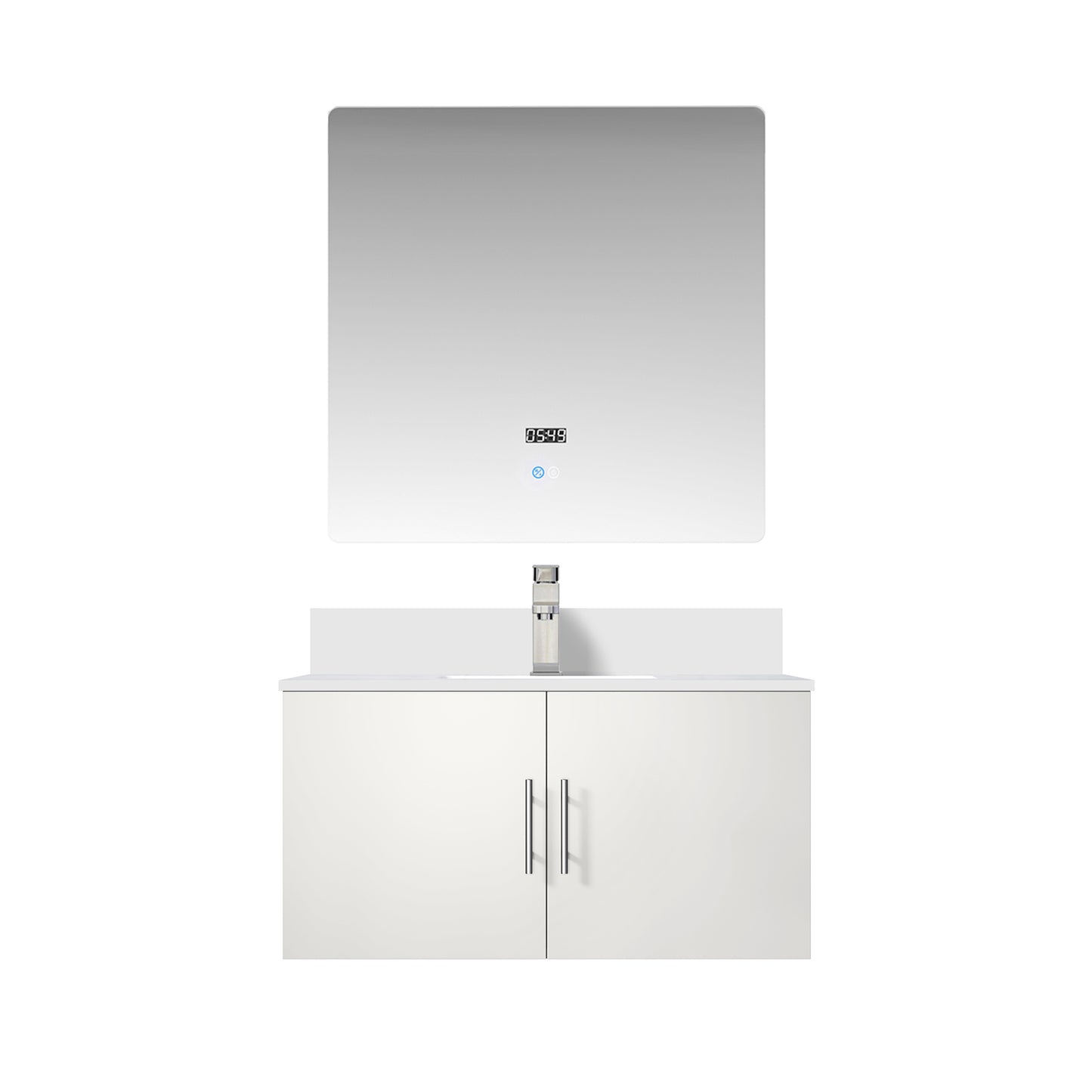 Glossy White Bathroom Vanity with Quartz Top & Mirror