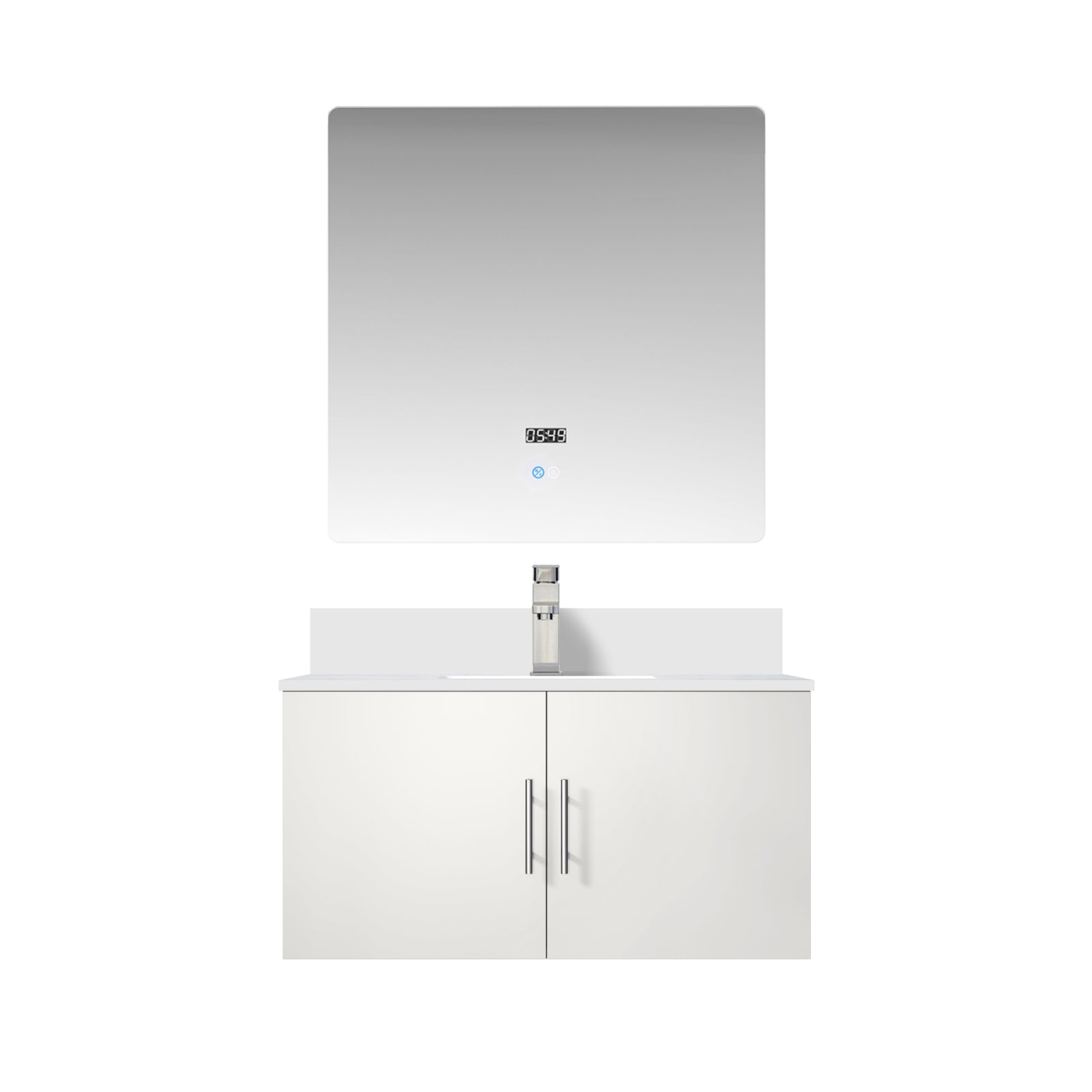 Glossy White Bathroom Vanity with Quartz Top & Mirror