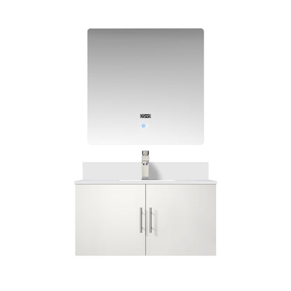 Glossy White Bathroom Vanity with Quartz Top & Mirror