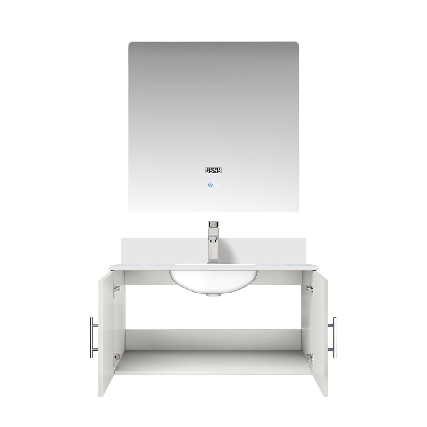 Glossy White Bathroom Vanity with Quartz Top & Mirror