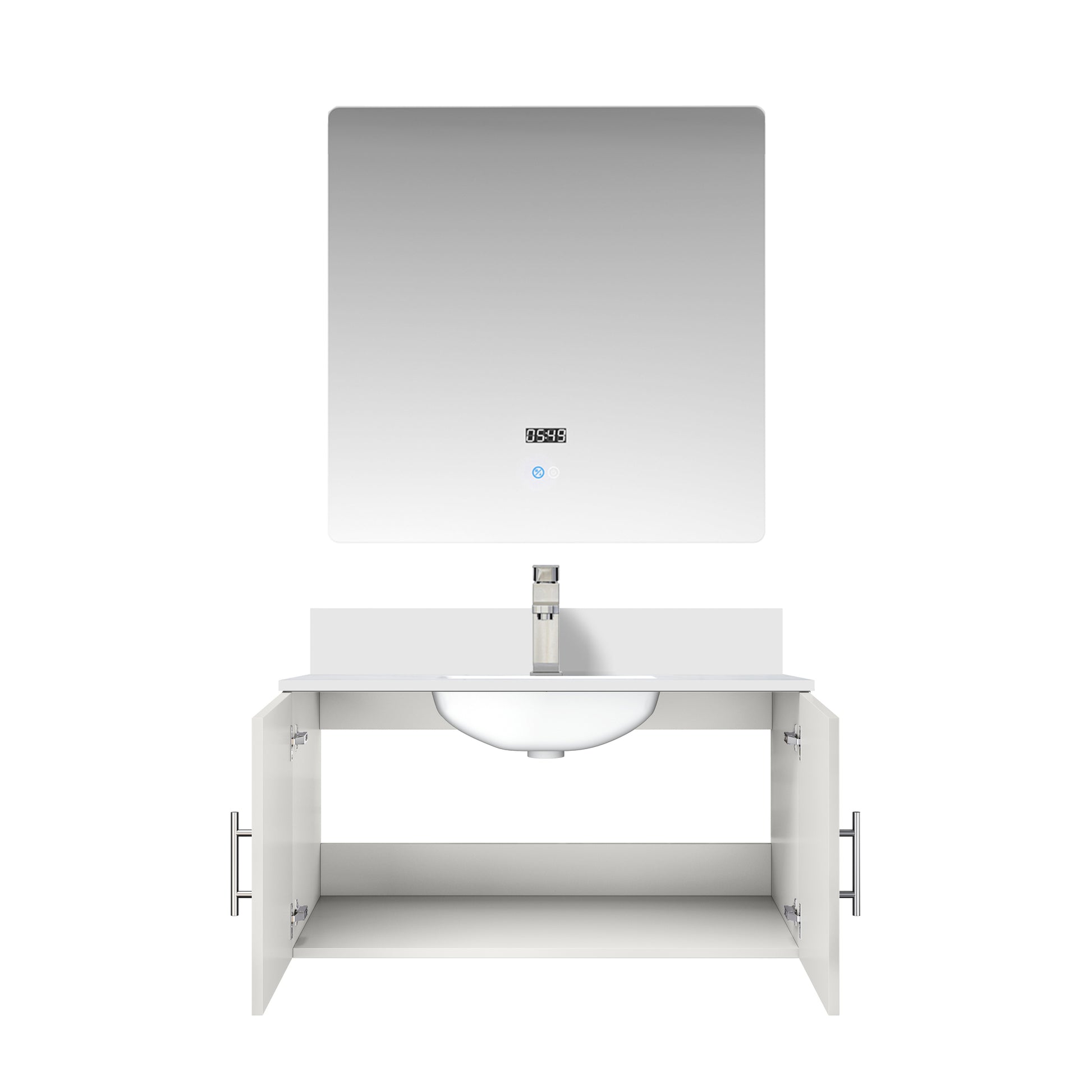 Glossy White Bathroom Vanity with Quartz Top & Mirror