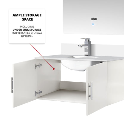 Glossy White Bathroom Vanity with Quartz Top & Mirror