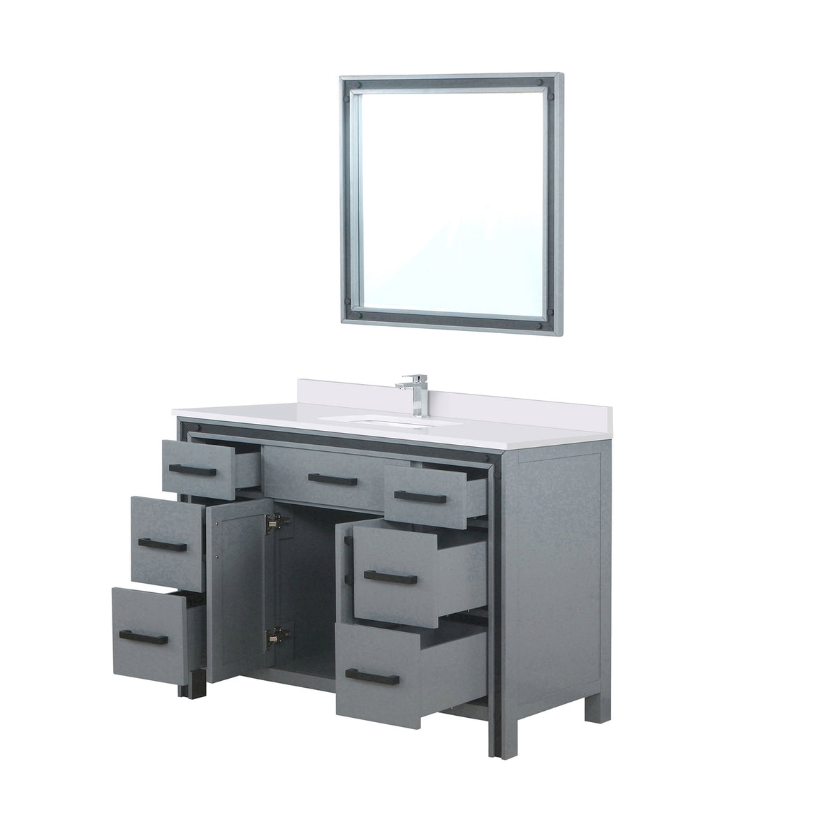 Dark Grey Bathroom Vanity with Quartz Top & Mirror