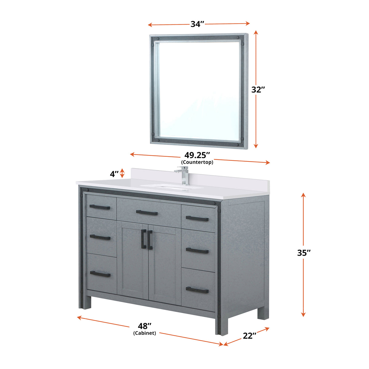Dark Grey Bathroom Vanity with Quartz Top & Mirror